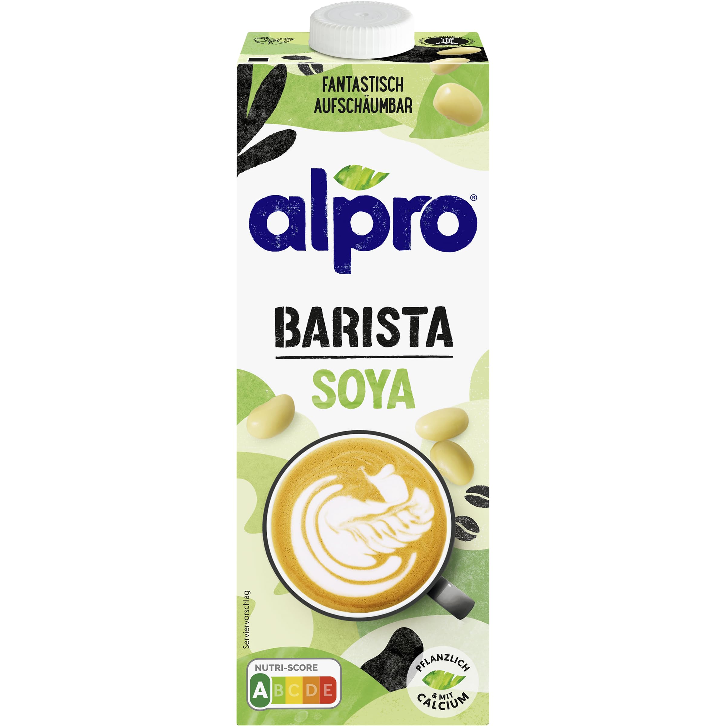 Alpro Barista Soya carton with a latte on the front