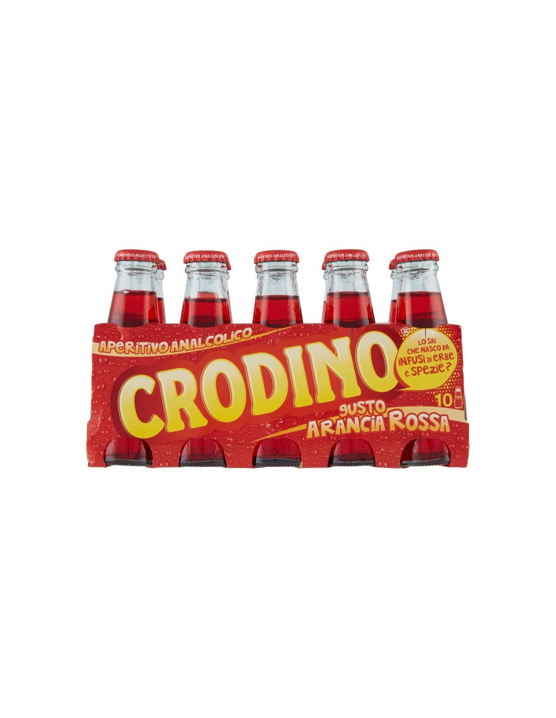 Ten-bottle pack of Crodino Arancia Rossa in a red sleeve
