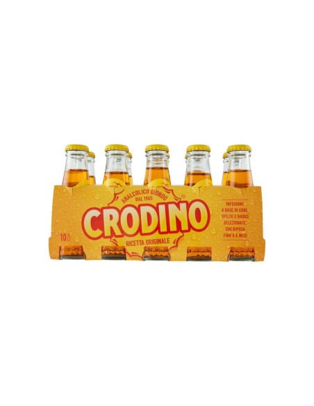 Ten-bottle pack of Crodino Originale in an orange and yellow sleeve