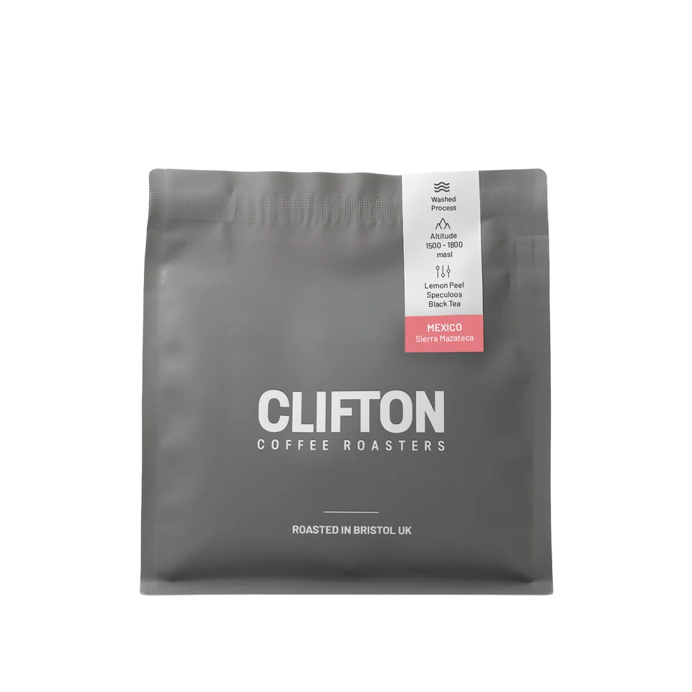 Grey Clifton Coffee Roasters bag with a Mexico Sierra Mazateca label