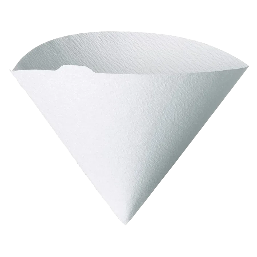 A single white cone-shaped paper coffee filter