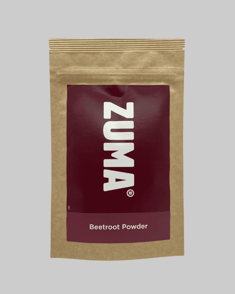 Kraft Zuma pouch with a deep red Beetroot Powder label